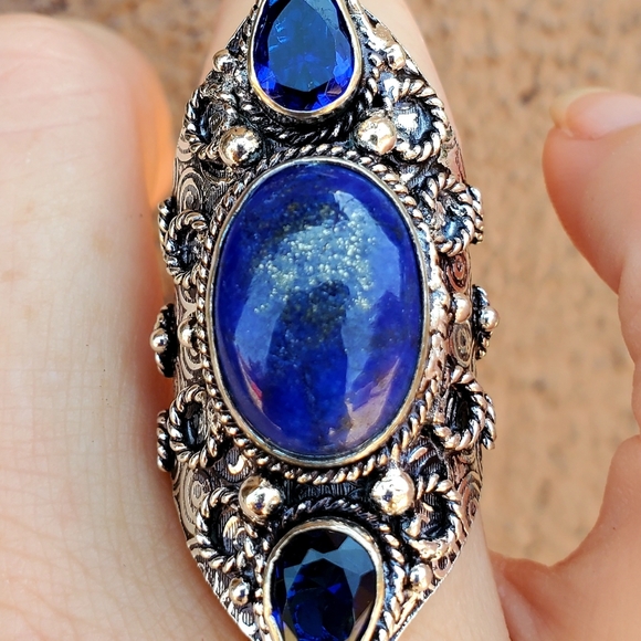 New Lapis Lazuli & Blue Topaz 925 Silver Statement Ring. - Picture 5 of 11